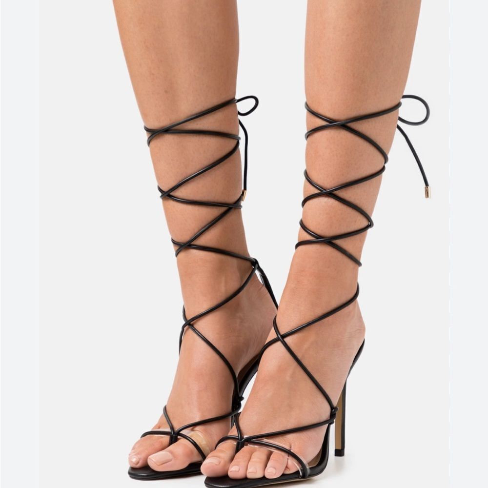 Aldo Black Lace Up Black Stilettos